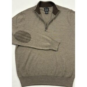 VTG Jos A Bank Signature Collection Merino Wool 1/4 Zip Sweater Elbow Patch M